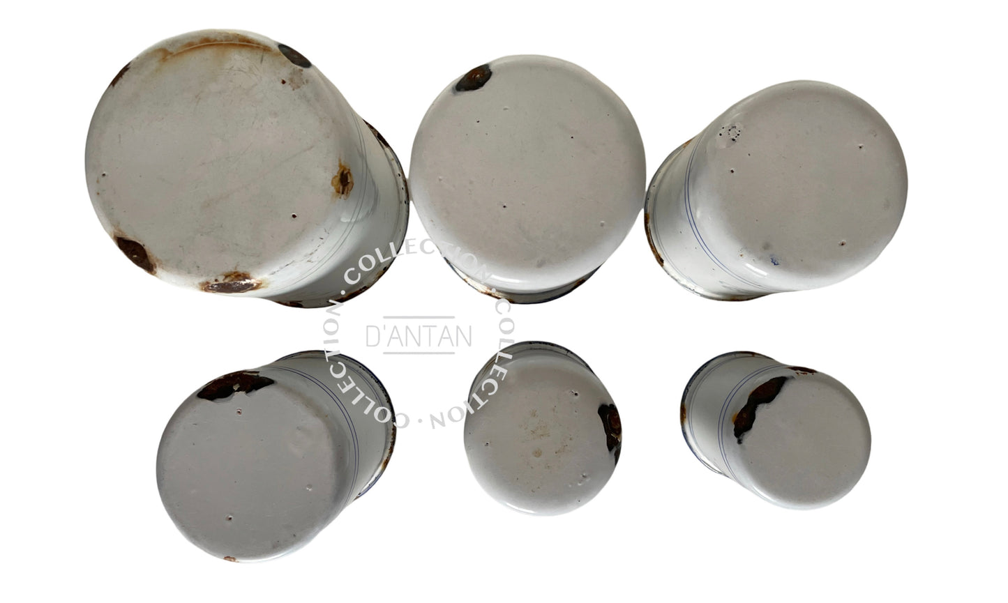 Pots à Épices / Condiments en Émail Blanc et Bleu