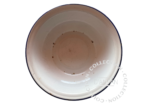Weiß und blau emailliertes Waschbecken, Durchmesser 34 cm