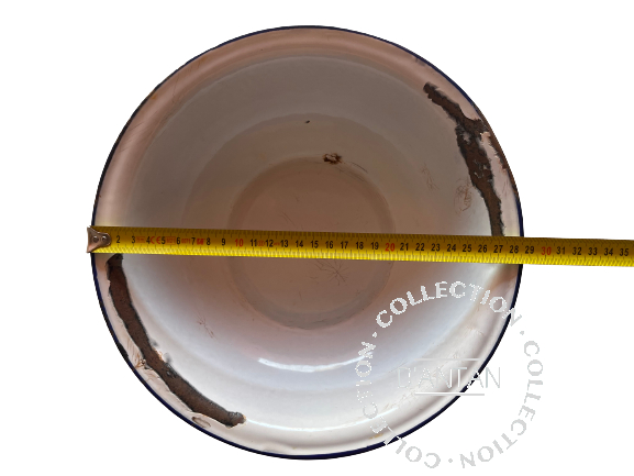 Weiß und blau emailliertes Waschbecken, Durchmesser 28,5 cm