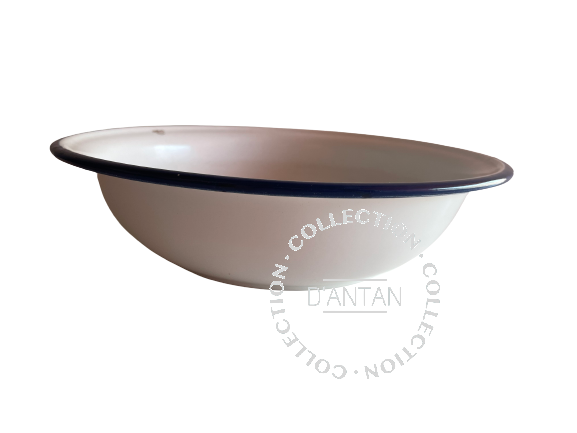 Weiß und blau emailliertes Waschbecken, Durchmesser 28 cm