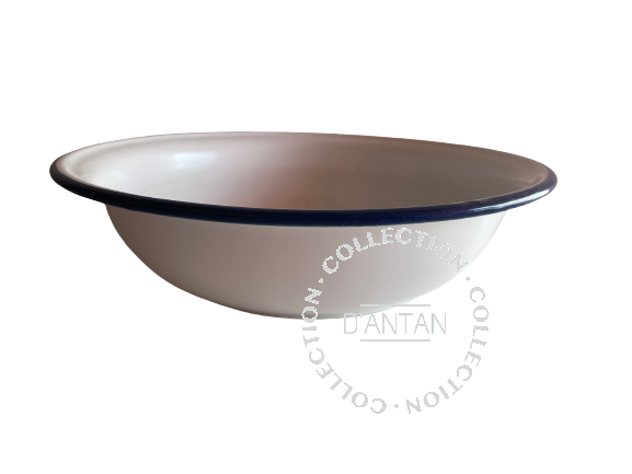 Weiß und blau emailliertes Waschbecken, Durchmesser 28 cm