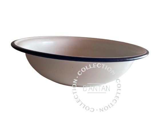 Weiß und blau emailliertes Waschbecken, Durchmesser 28 cm