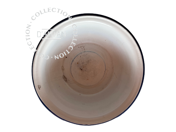 Weiß und blau emailliertes Waschbecken, Durchmesser 28 cm