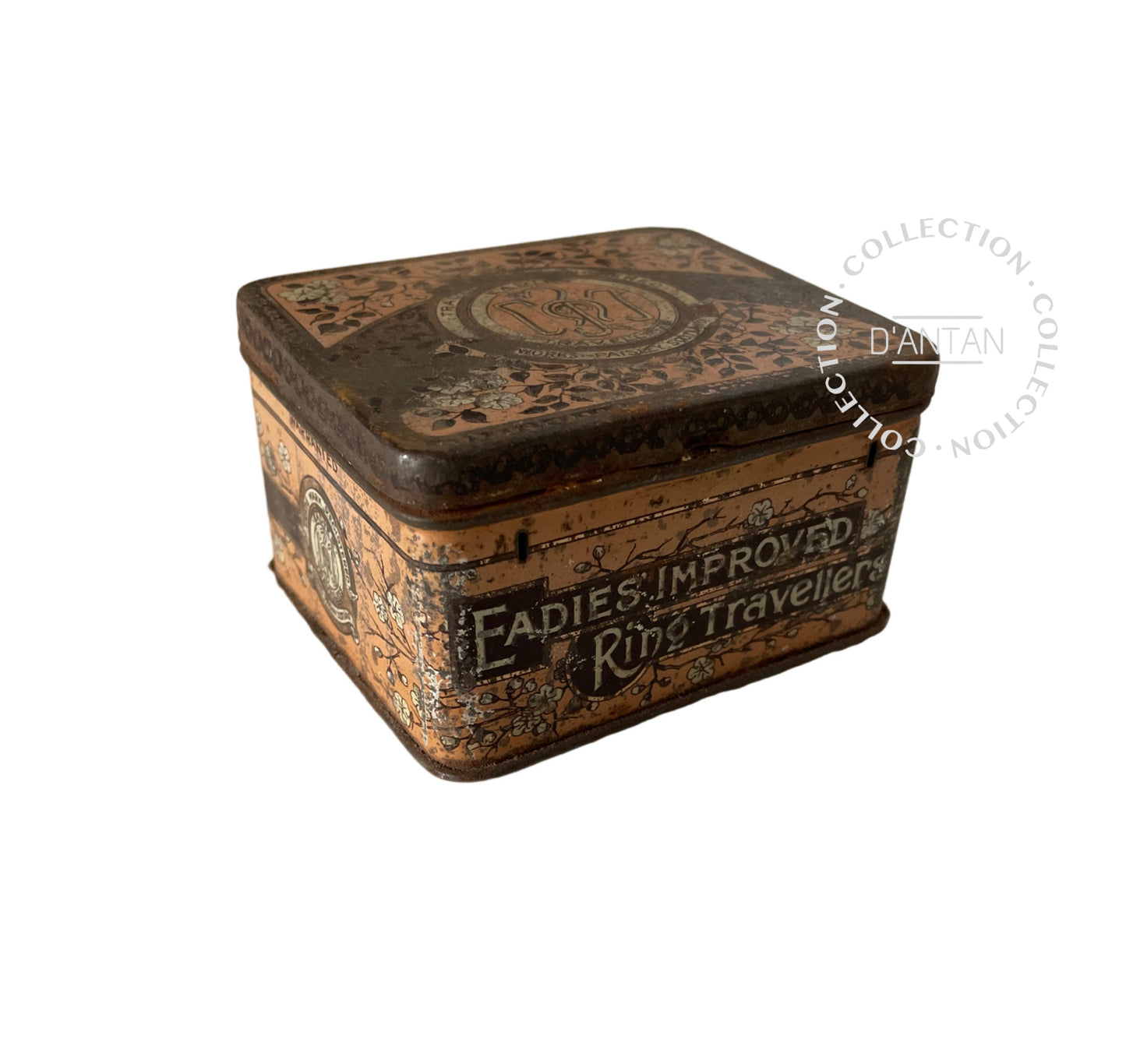Boîte en Tôle Ancienne Vintage Eadies Improved Ring Travellers