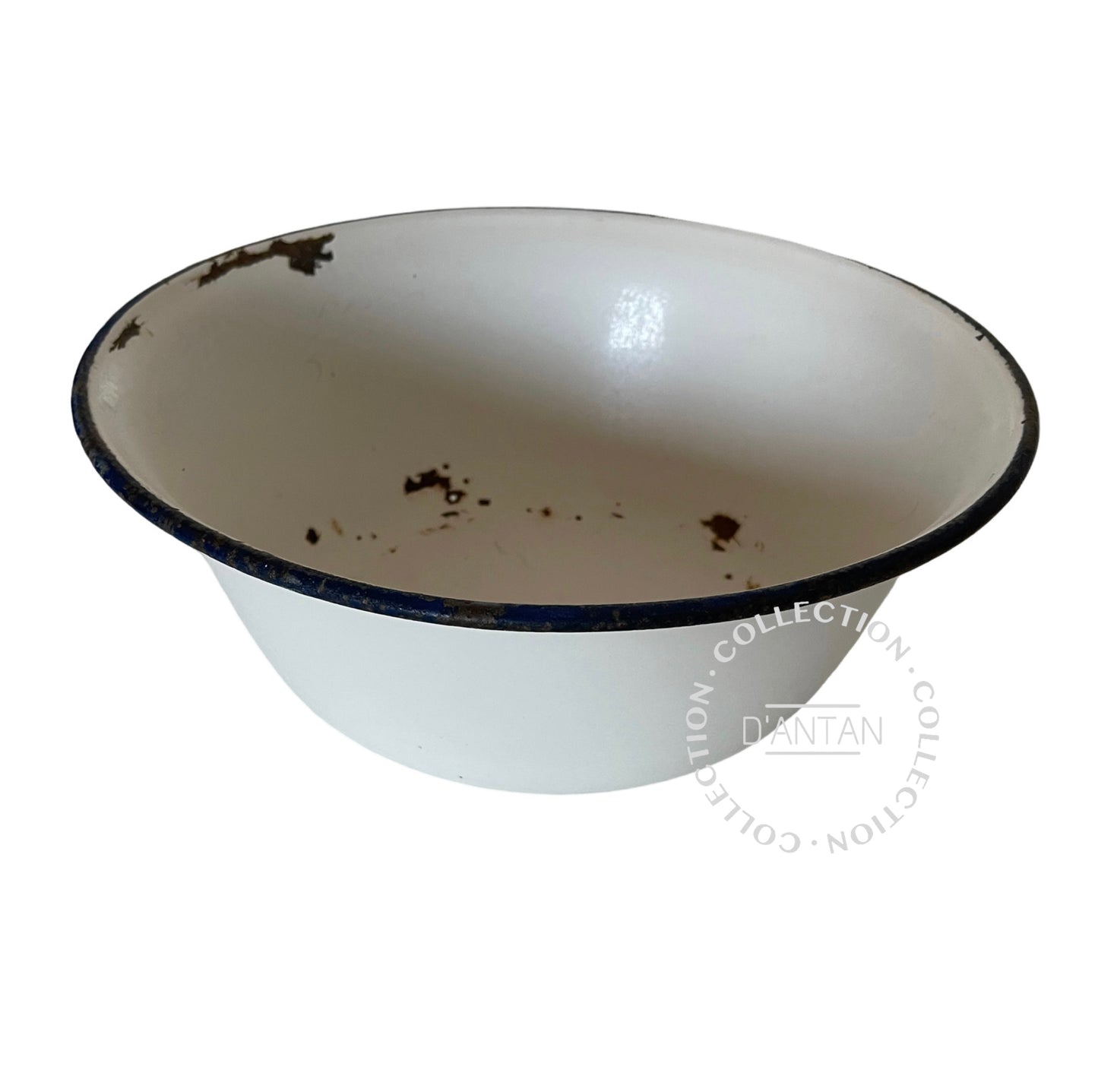 Weiß und blau emailliertes Waschbecken, Durchmesser 29 cm