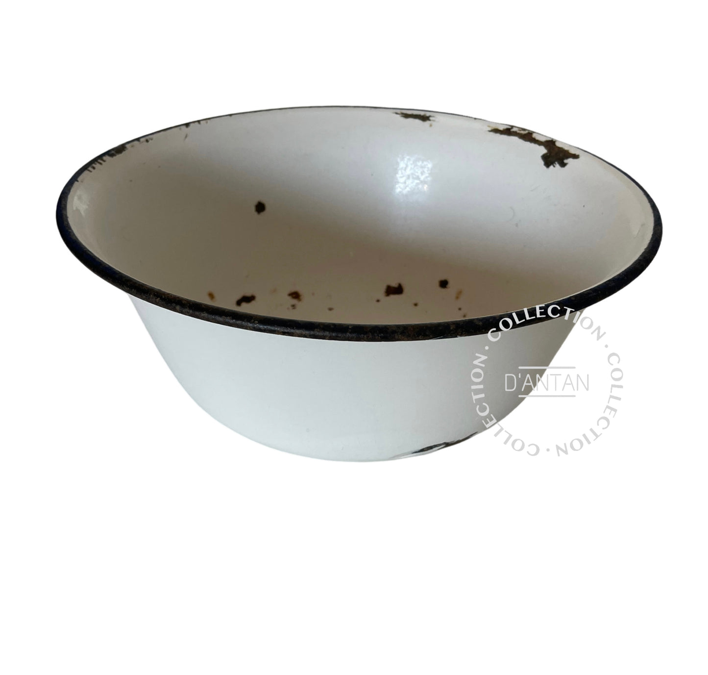 Weiß und blau emailliertes Waschbecken, Durchmesser 29 cm