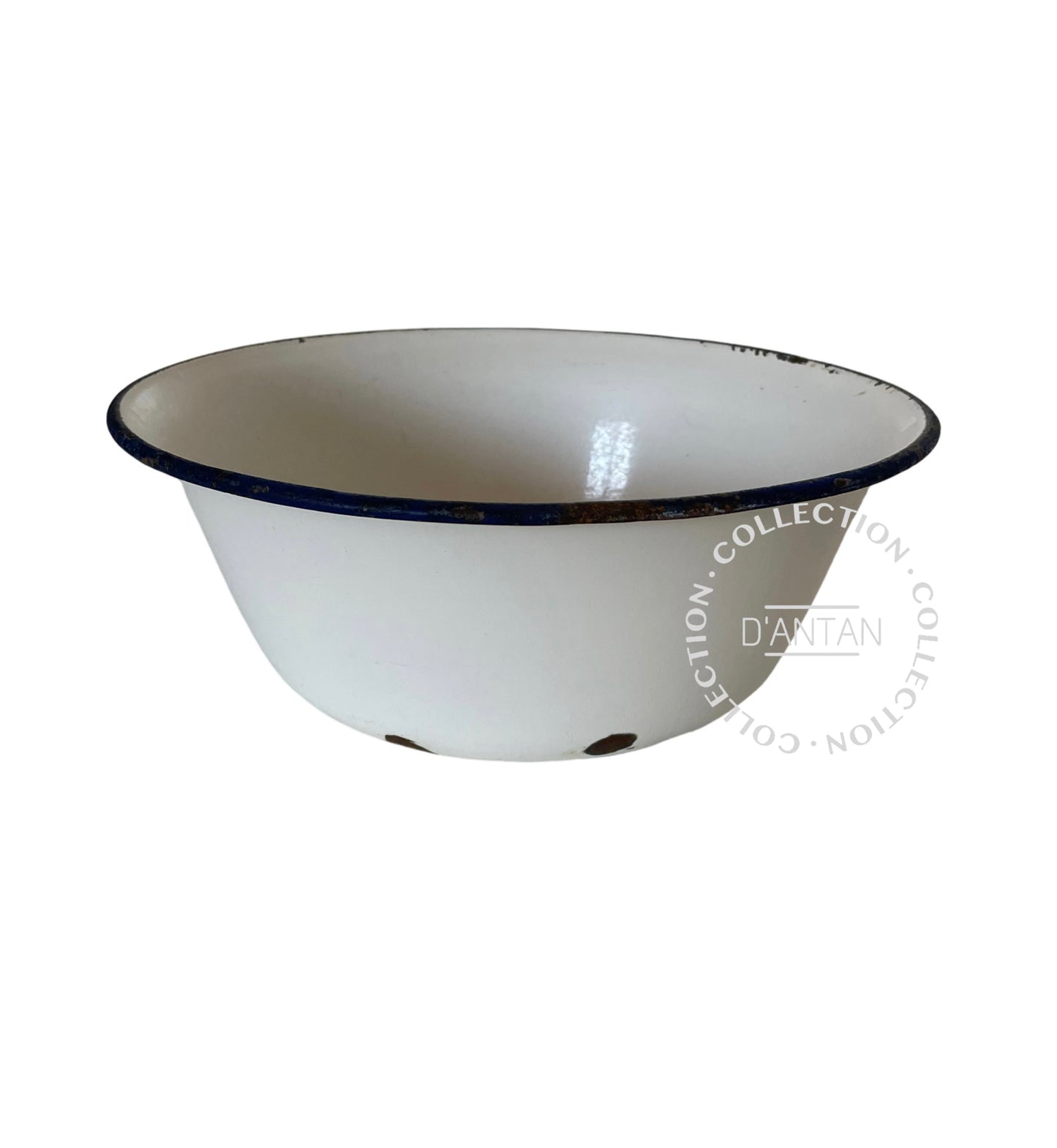 Weiß und blau emailliertes Waschbecken, Durchmesser 29 cm