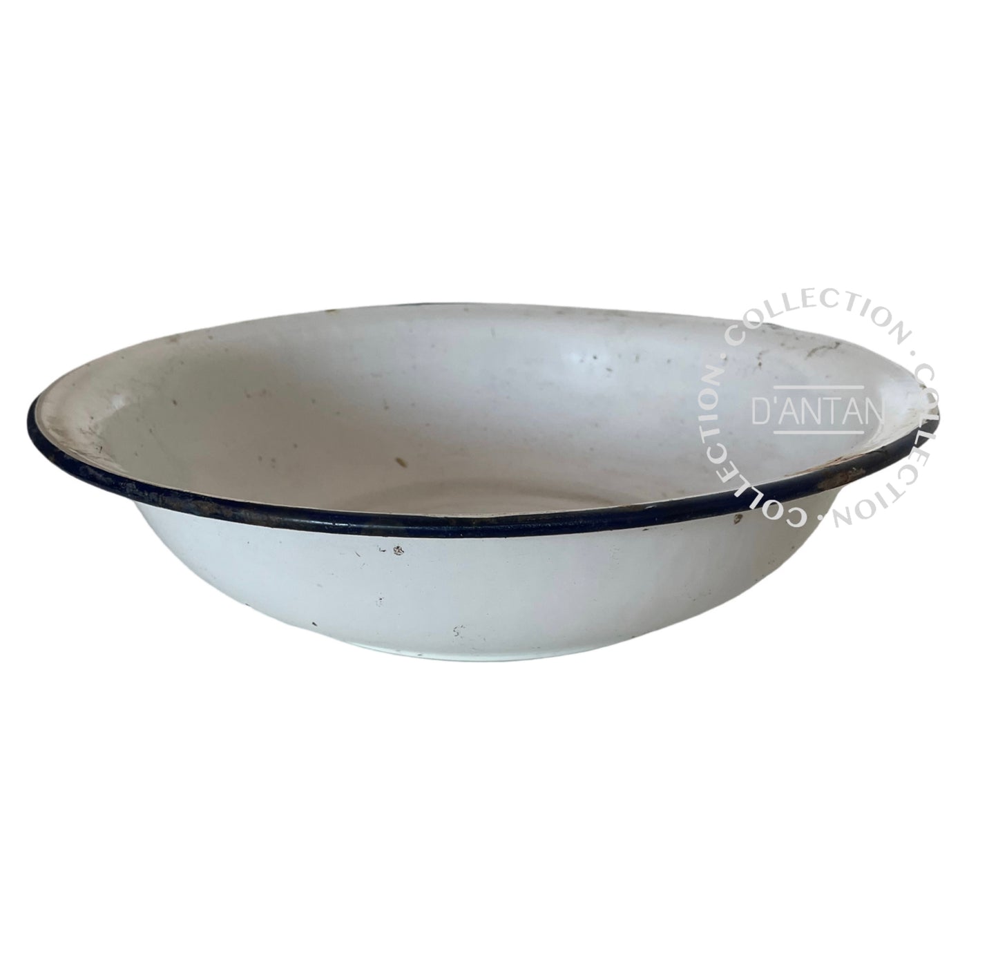 Weiß und blau emailliertes Waschbecken, Durchmesser 36,5 cm