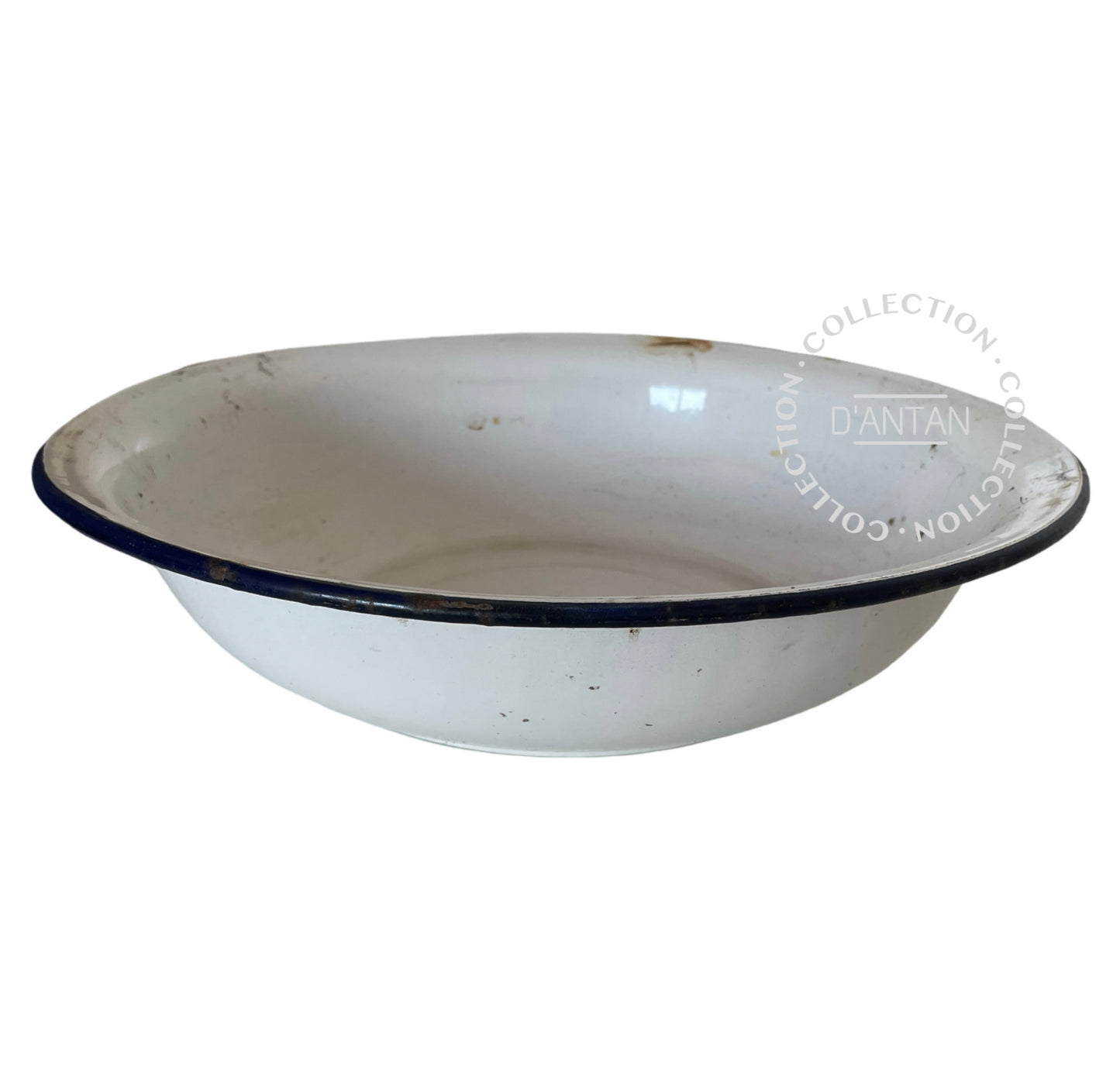 Weiß und blau emailliertes Waschbecken, Durchmesser 36,5 cm