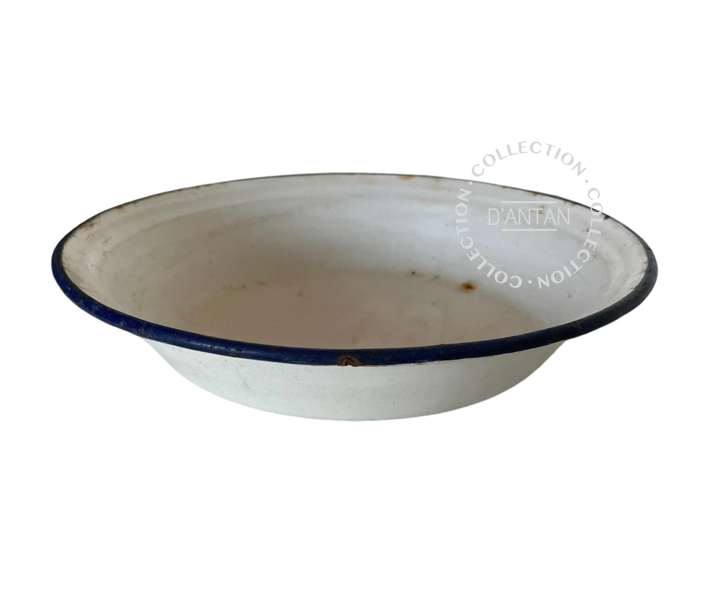 Weiß und blau emailliertes Waschbecken, Durchmesser 24,5 cm