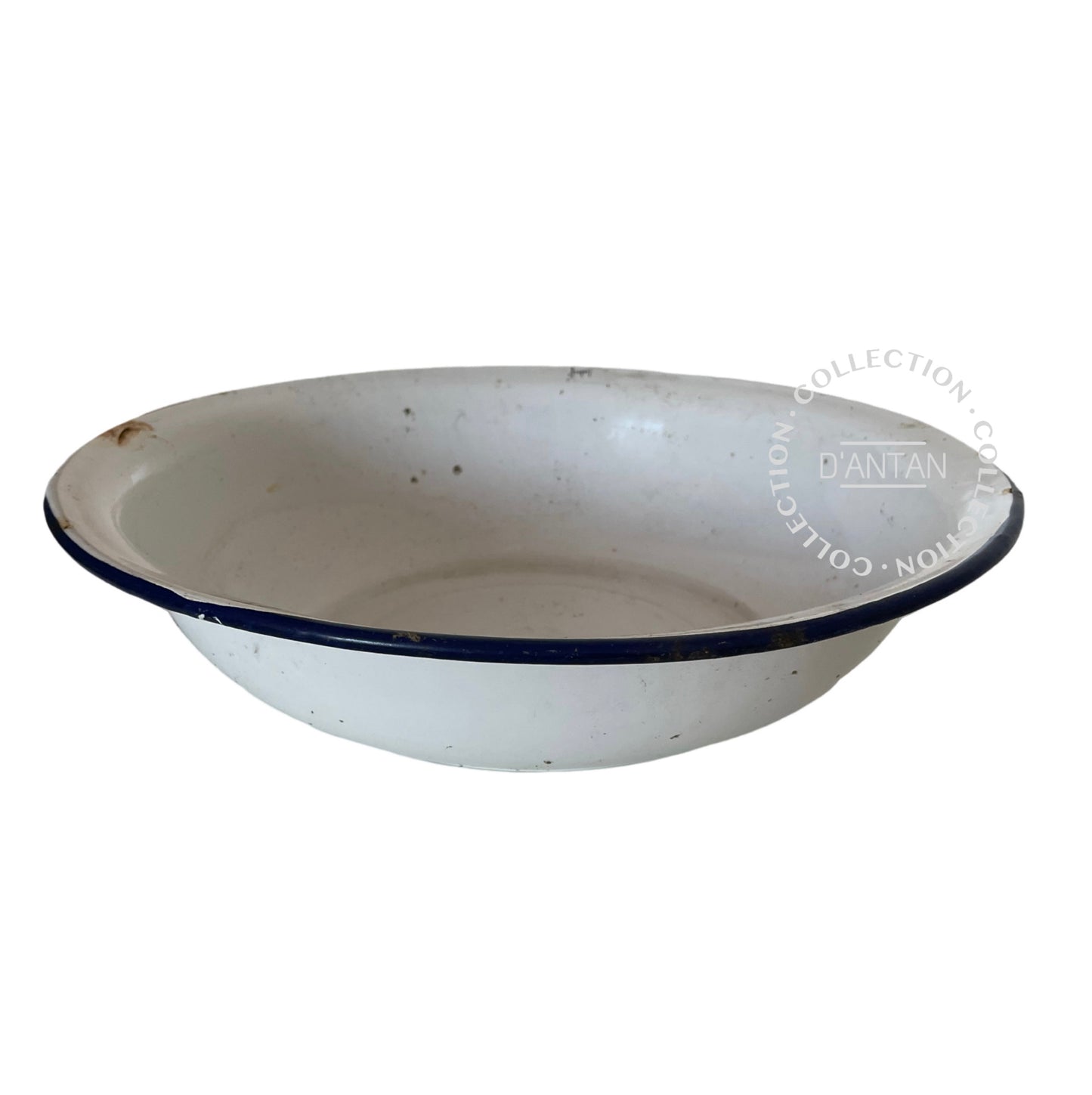 Weiß und blau emailliertes Waschbecken, Durchmesser 36,5 cm
