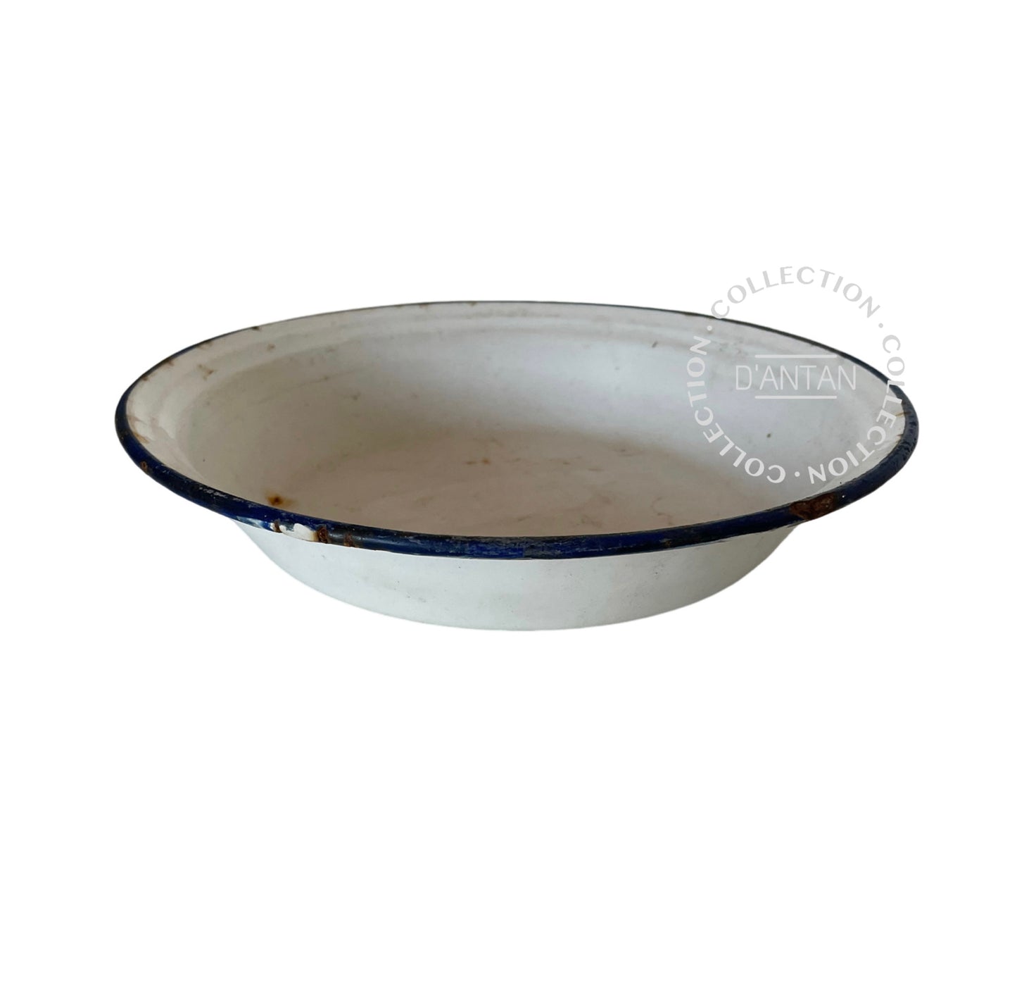 Weiß und blau emailliertes Waschbecken, Durchmesser 24,5 cm