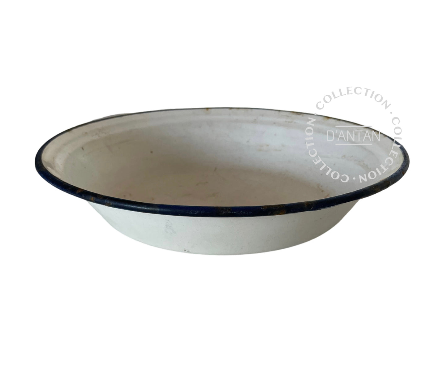 Weiß und blau emailliertes Waschbecken, Durchmesser 24,5 cm
