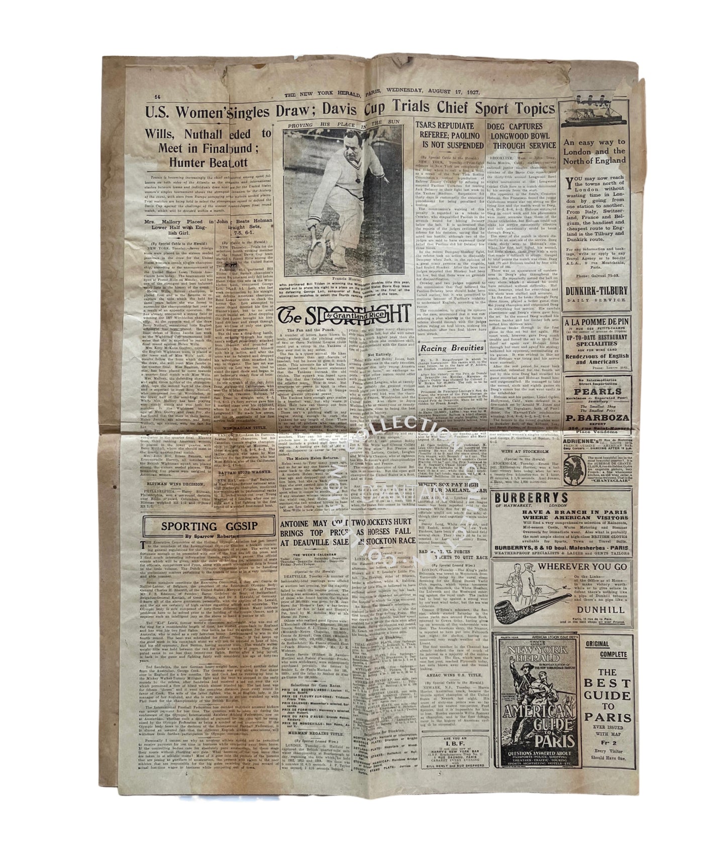 Journal The New York Herald Paris daté 17 Août 1927 Original