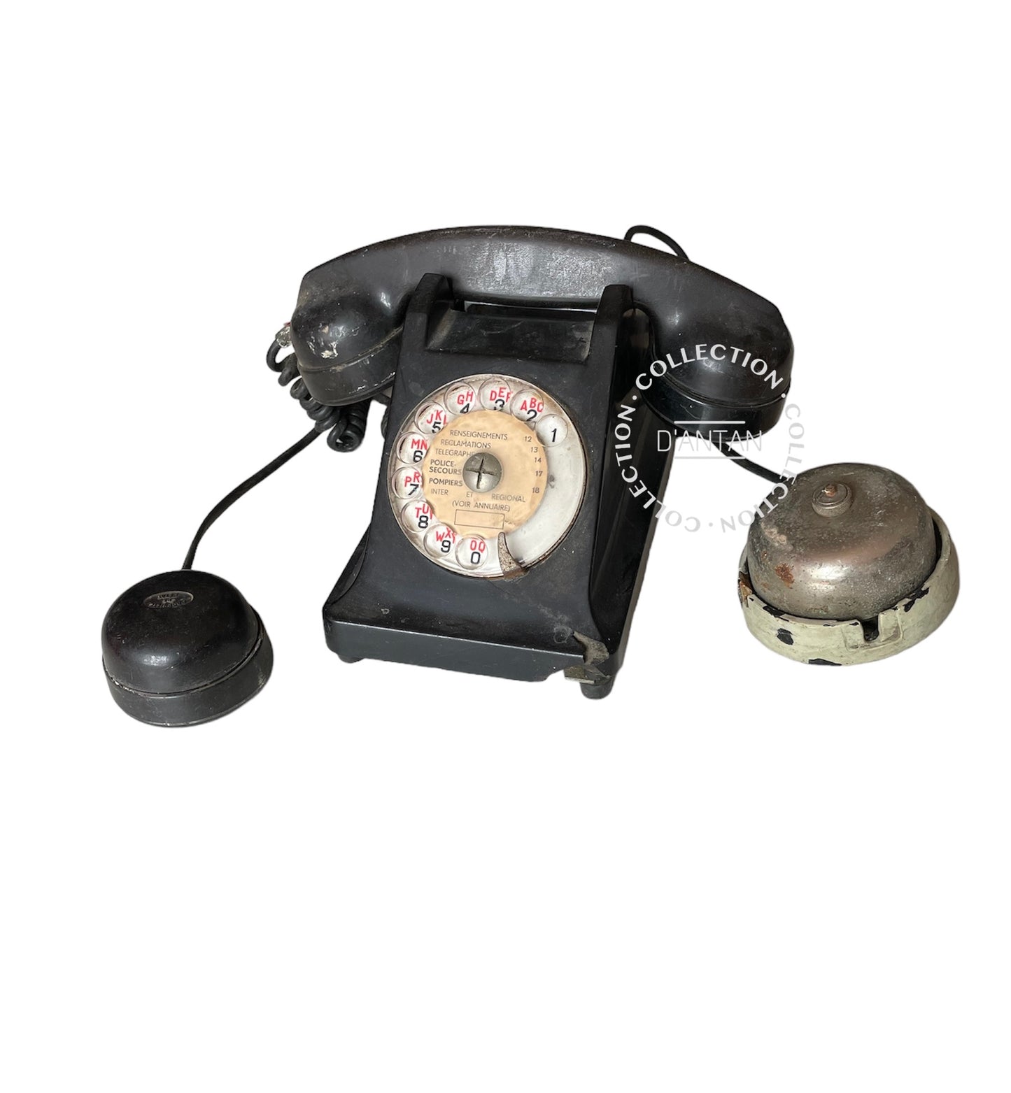 Téléphone Vintage Bakélite Noir avec Sonnette PTT Appareil Mobile BC 360 Année 50 Daté 1959