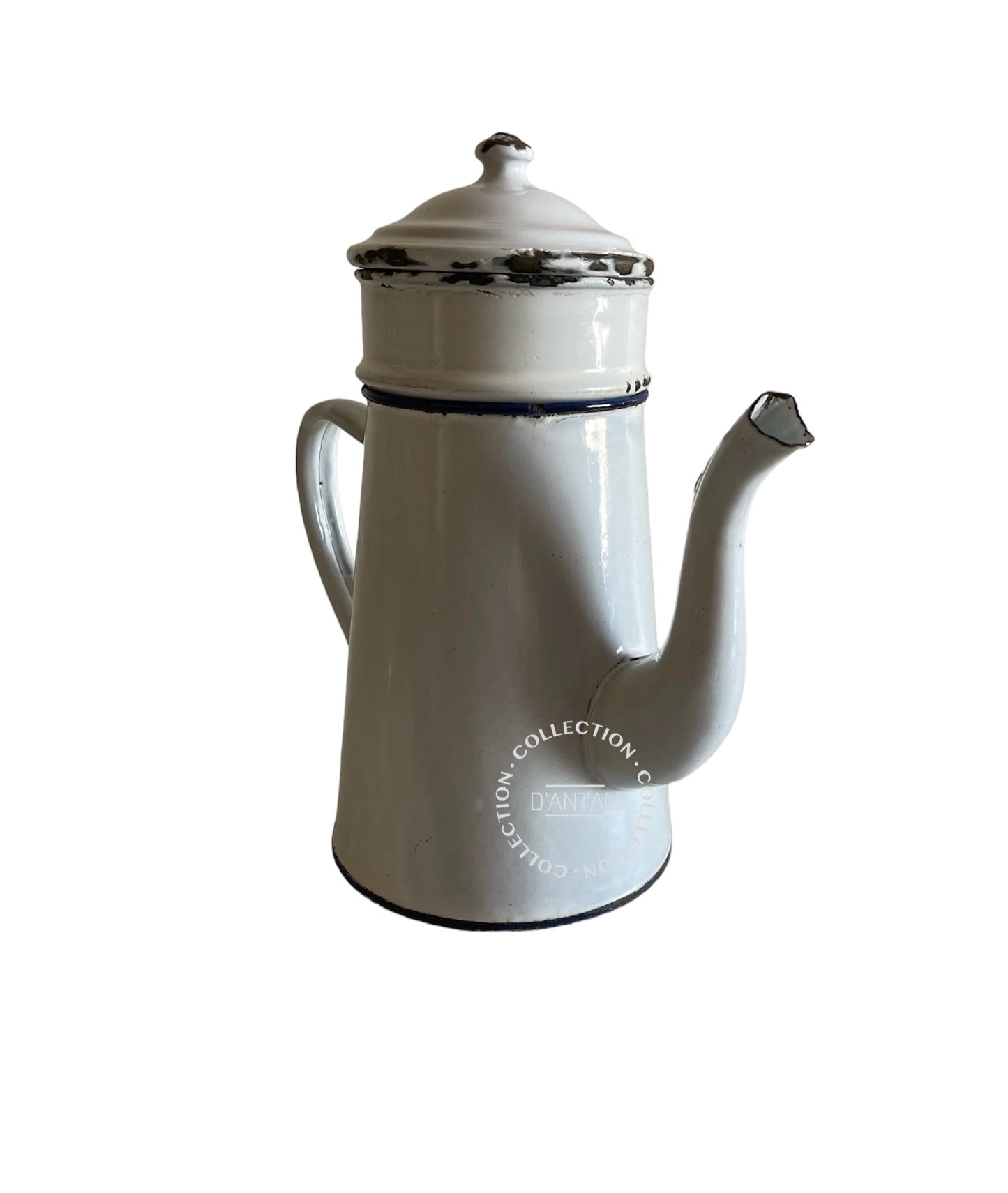 Cafetière Émaillée Blanche et Bleu