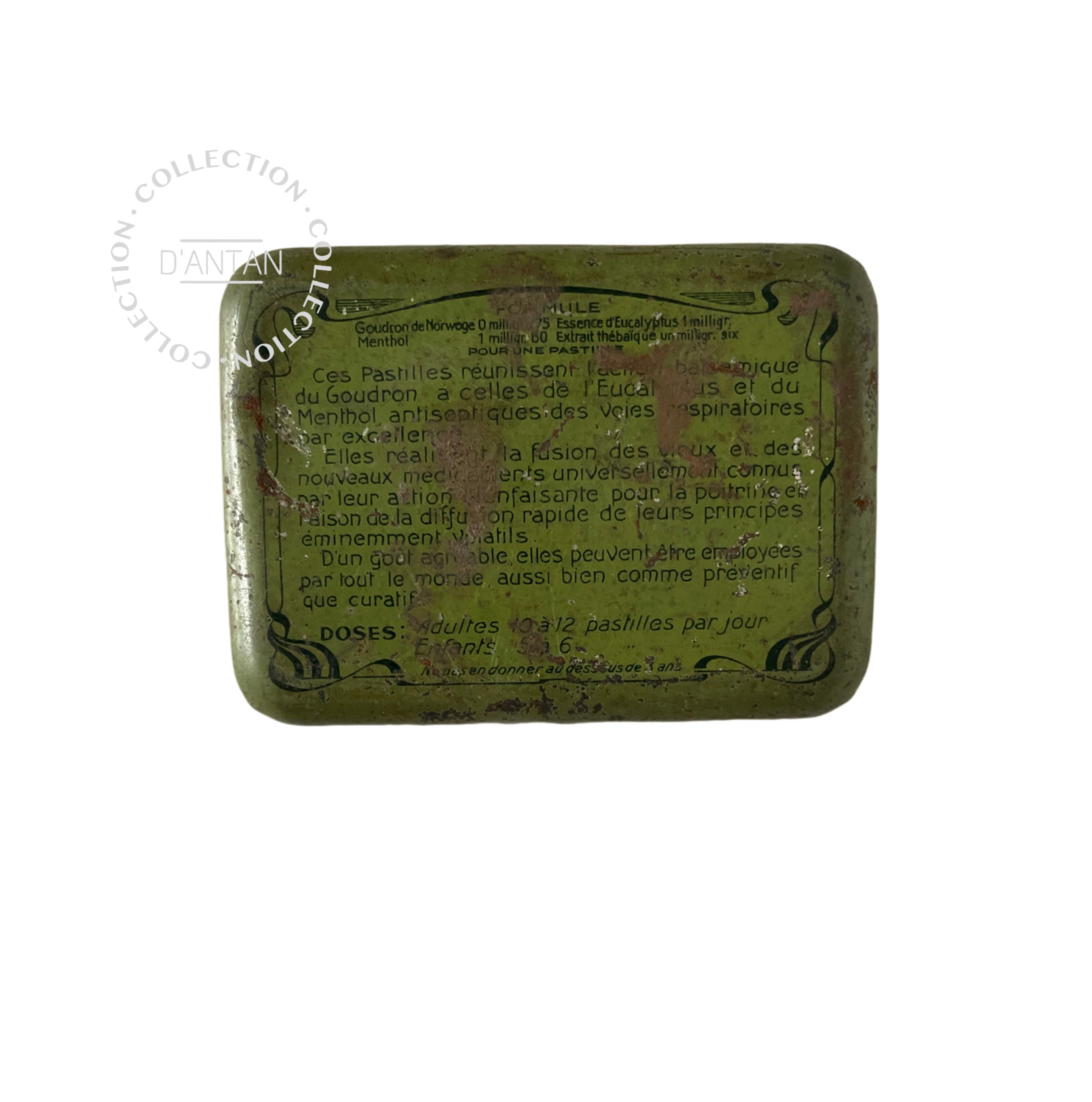 Boîte Pastilles Ancienne En Tôle Emboutie XIXe – Modèle à Charnière, Cylindrique, Pharmaceutique