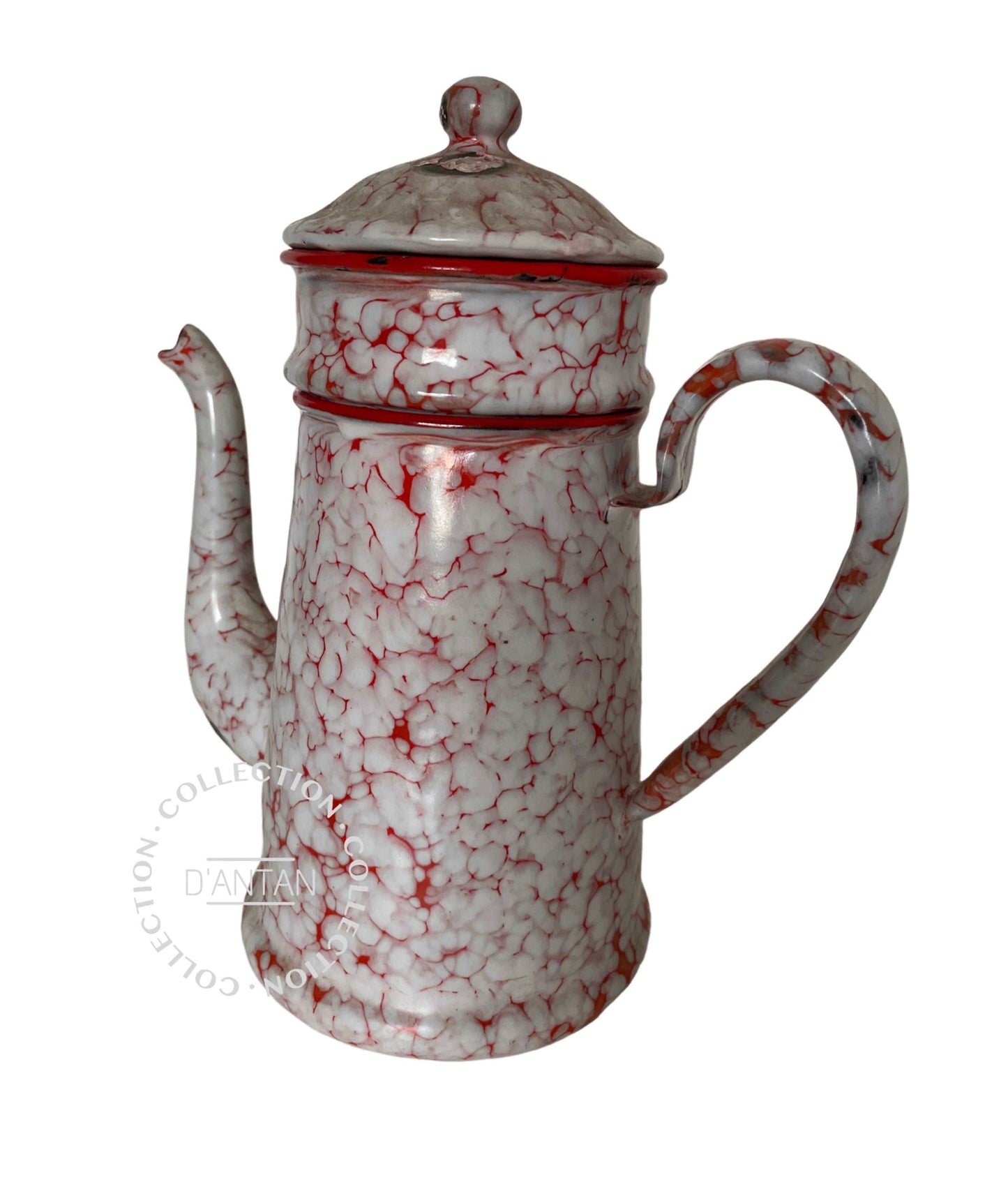 Cafetière Émaillée Marbrée Blanche et Rouge