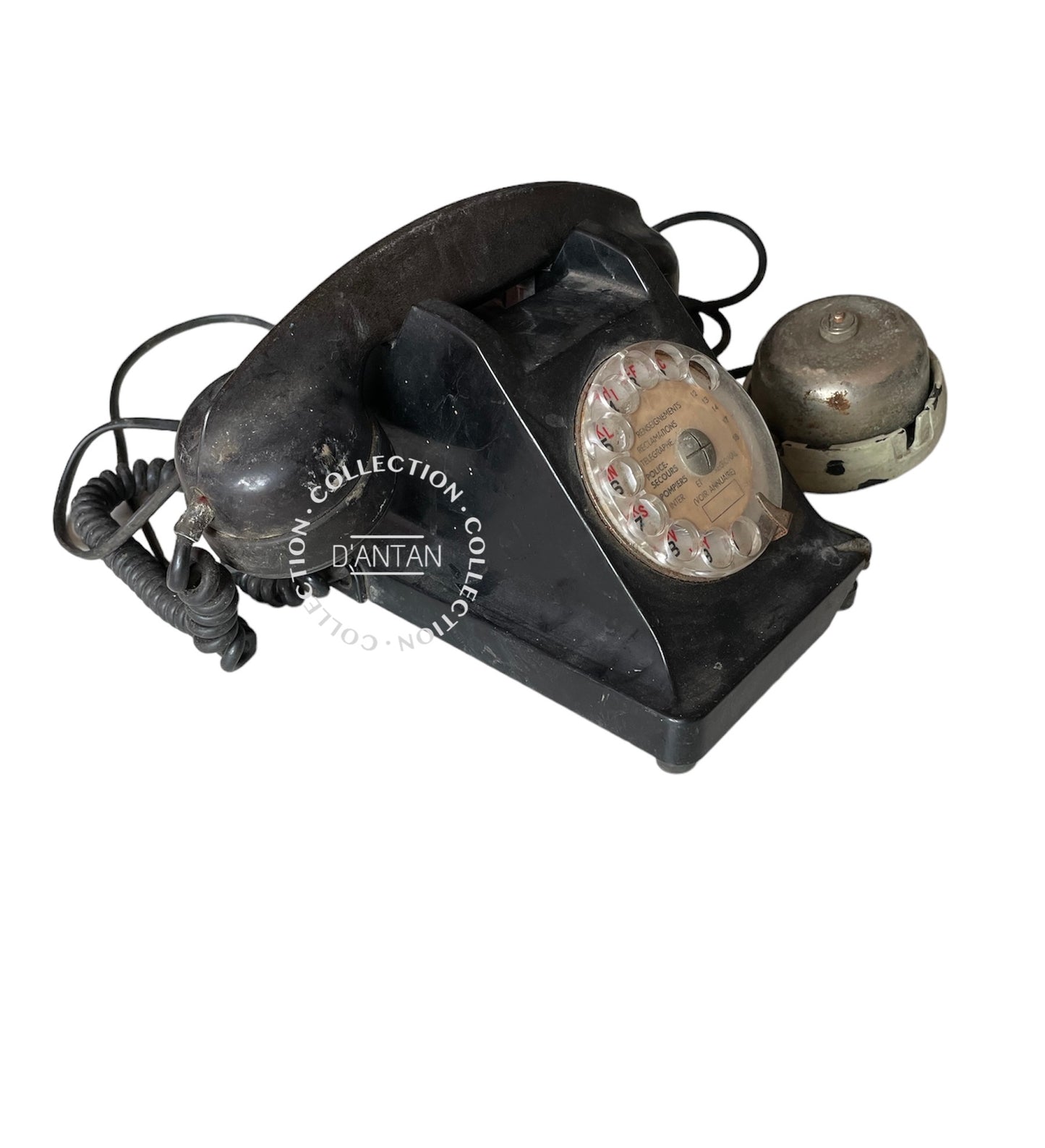 Téléphone Vintage Bakélite Noir avec Sonnette PTT Appareil Mobile BC 360 Année 50 Daté 1959