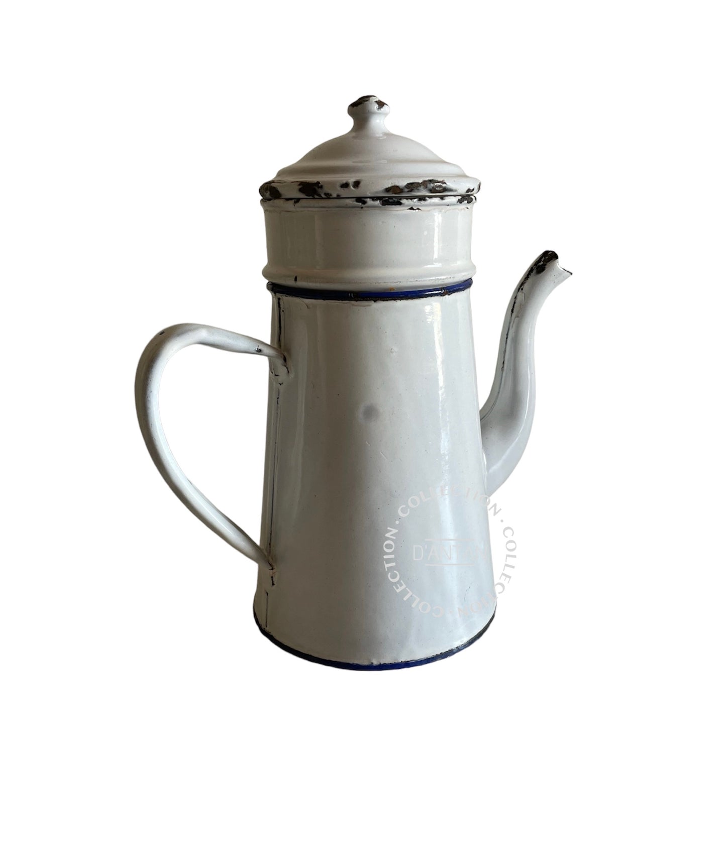 Cafetière Émaillée Blanche et Bleu