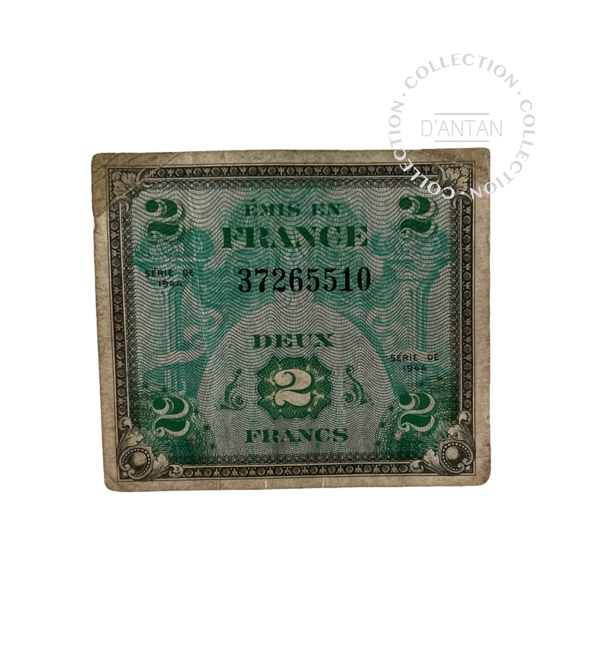 Billet 2 Francs Libération Sans Série, Série de 1944 WW2 Originale