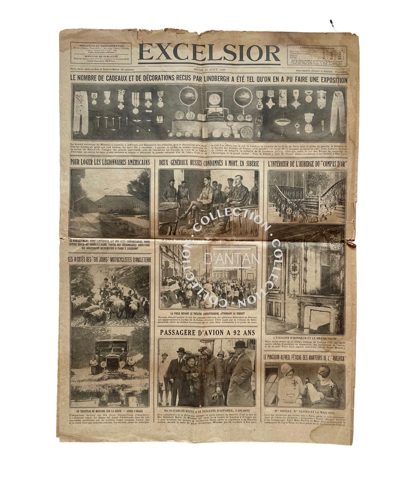 Journal Excelsior Paris daté 18 Août 1927 Original