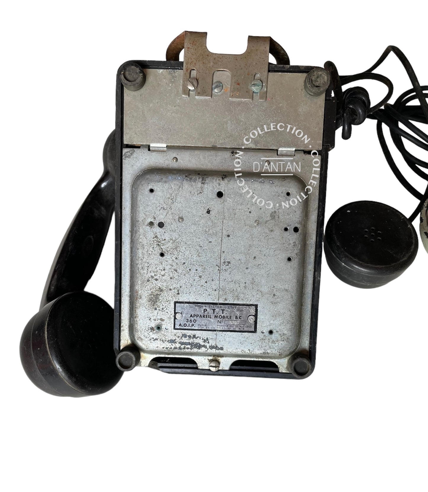 Téléphone Vintage Bakélite Noir avec Sonnette PTT Appareil Mobile BC 360 Année 50 Daté 1959