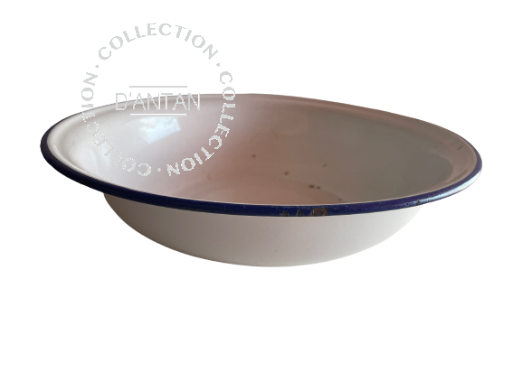 White and Blue Enameled Basin Diameter 34cm