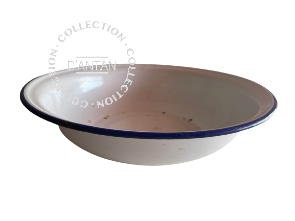 White and Blue Enameled Basin Diameter 34cm