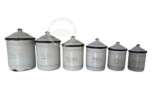 White and Blue Enamel Spice / Condiment Jars