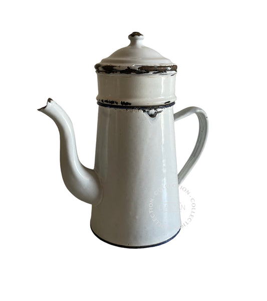 Cafetière Émaillée Blanche et Bleu