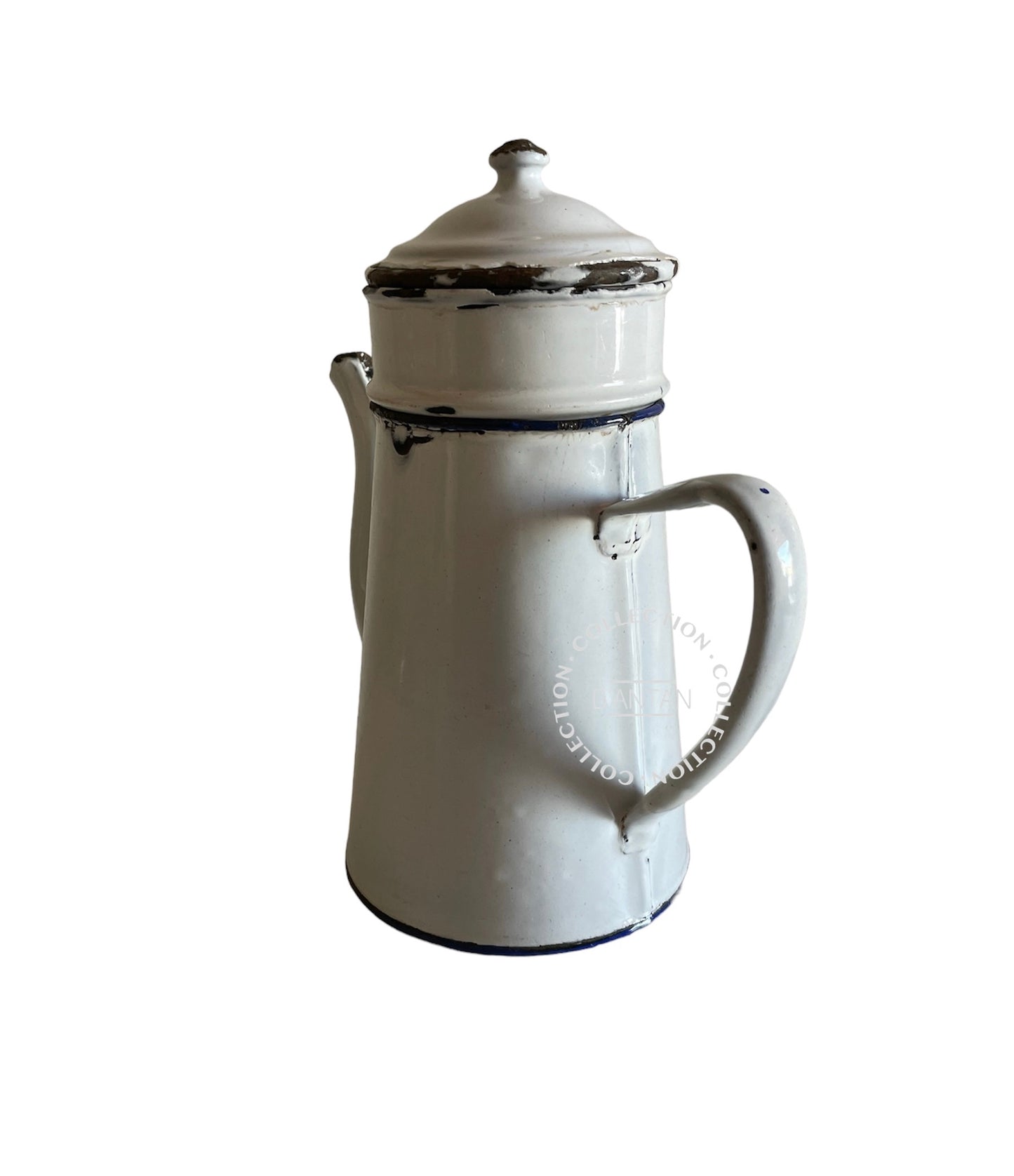 Cafetière Émaillée Blanche et Bleu