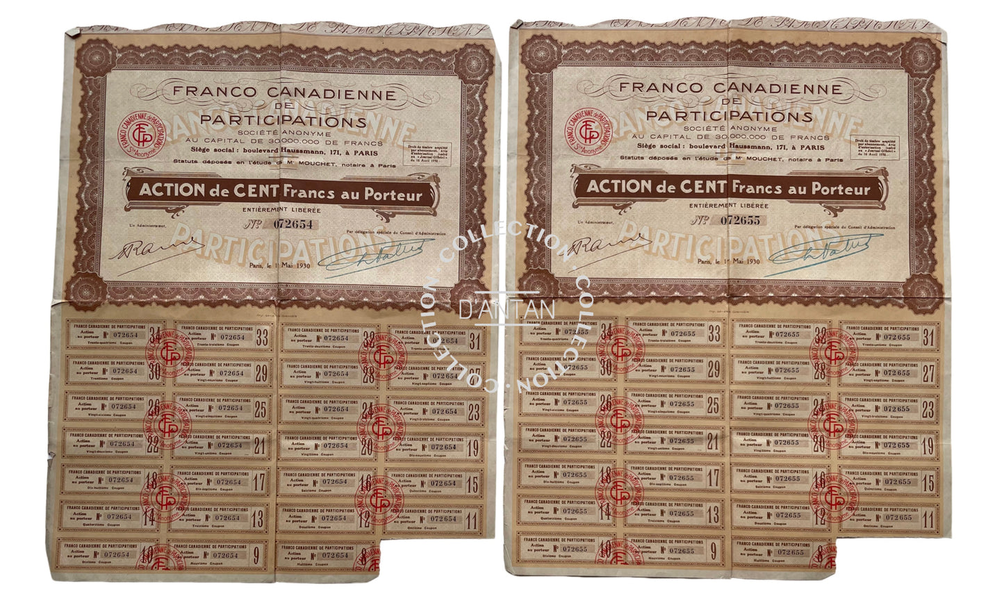 2 Actions Franco Canadienne de Participation 1930