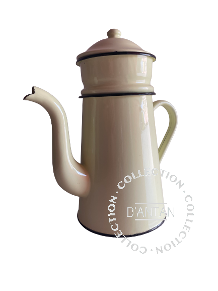 Yellow and Black Enameled Coffee Pot